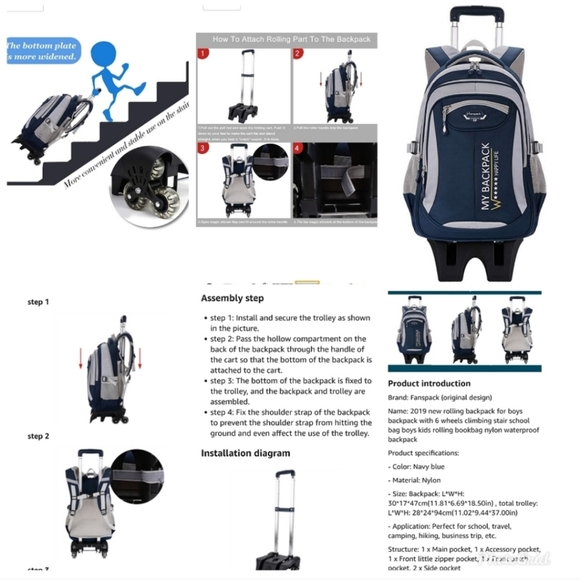 TROLLEY WHEELED BAG BACKPACK - Picture 3 of 4